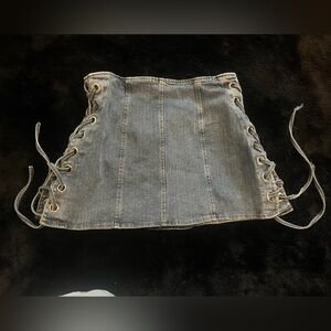french kyss Blue Denim Lace-Up Panel Mini Skirt